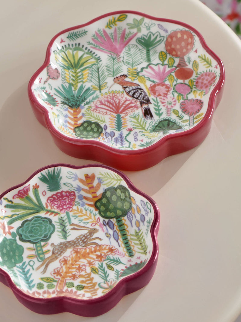Lucy Tiffney set of 2 pink/orange ceramic trinket trays, UK version