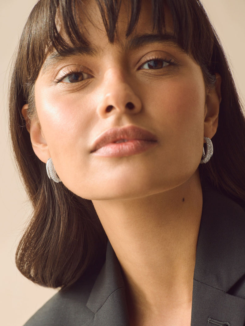 Silver Tone Sparkle Double Hoop Earrings