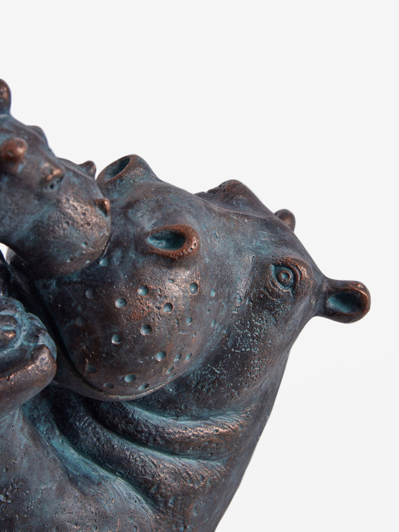 Bronze Hattie and Henry Hippo kissing ornament, 24cm tall - British product