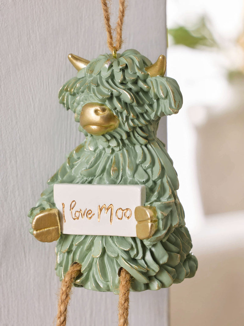 Green Hamish The Highland Cow I Love Moo Hanging Decoration