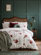 Laura Ashley Red Ruby Cotton Sateen Pallington Bloom Reversible Duvet Cover and Pillowcase Set
