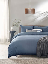 Blue Mid Cotton Rich Plain Duvet Cover and Pillowcase Bedding Set