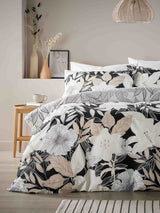 Vantona Black/Natural Linear Bouquet Duvet Cover Set