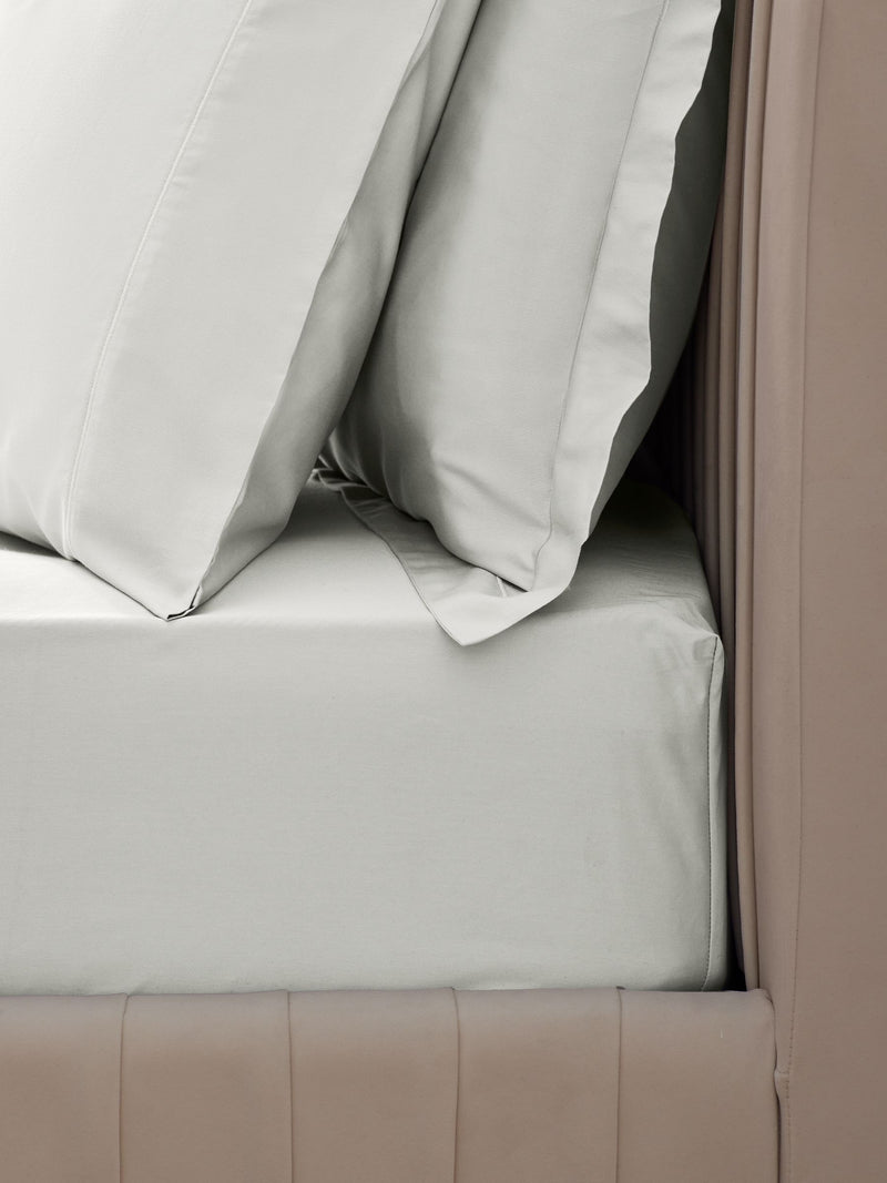 Pale sage green 300 thread count fitted sheet, imported from the UK