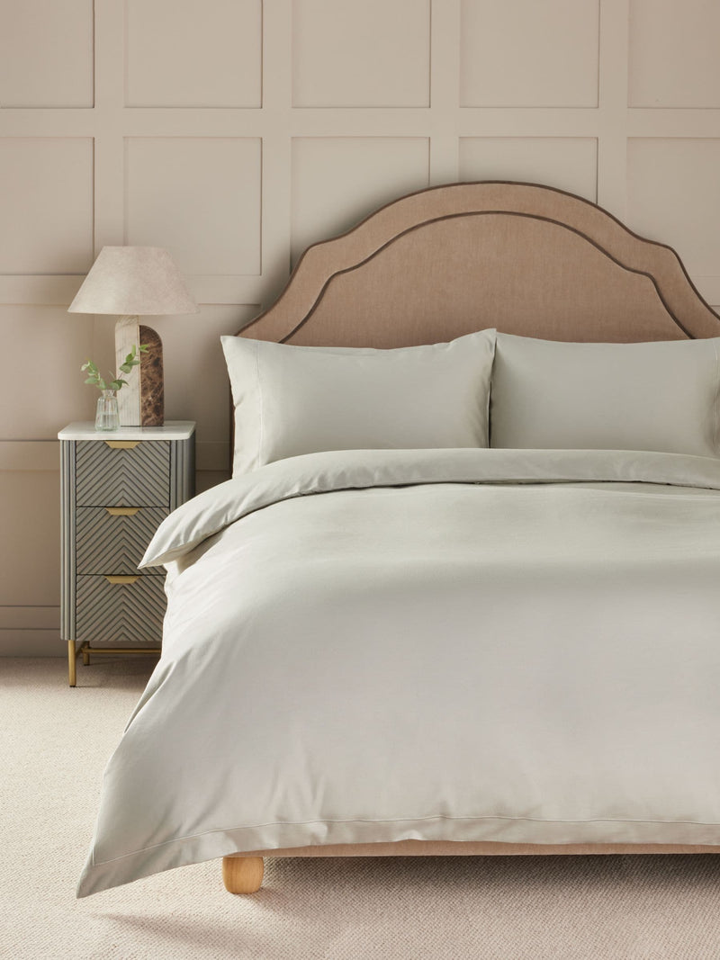 Pale sage green duvet cover and pillowcase set, imported from the UK