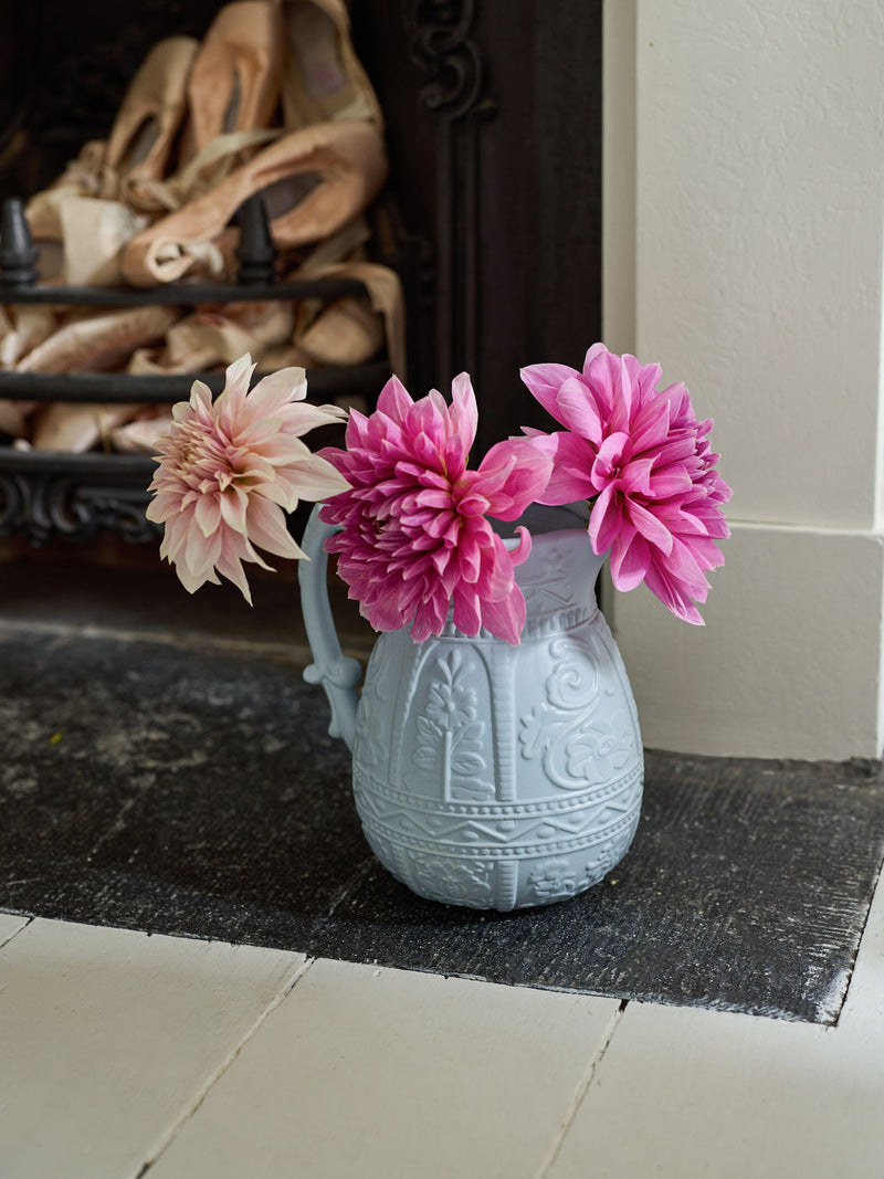 Shabby Chic blue embossed jug vase 22cm (British brand)