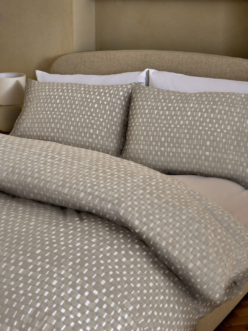 Natural Geometric Reversible Duvet Cover and Pillowcase Set, imported from the UK