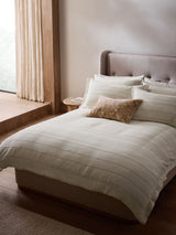 N. Premium Natural Waffle Stripe 100% Cotton Duvet Cover Set