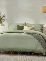 Yard Soft Sage Mallow Bow Tie 100% Cotton Duvet Cover and Pillowcase Set