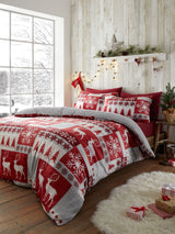 Fusion Red Fairisle Patchwork Plush Christmas Duvet Cover Set