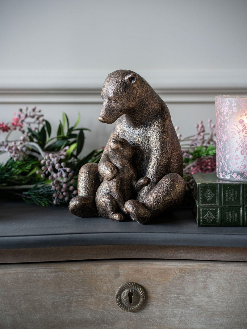 Laura Ashley bronze bear with cub ornament 22.5cm high, UK version