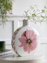 Rockett St George White Pink Oriental Floral Round Medium Ceramic Vase