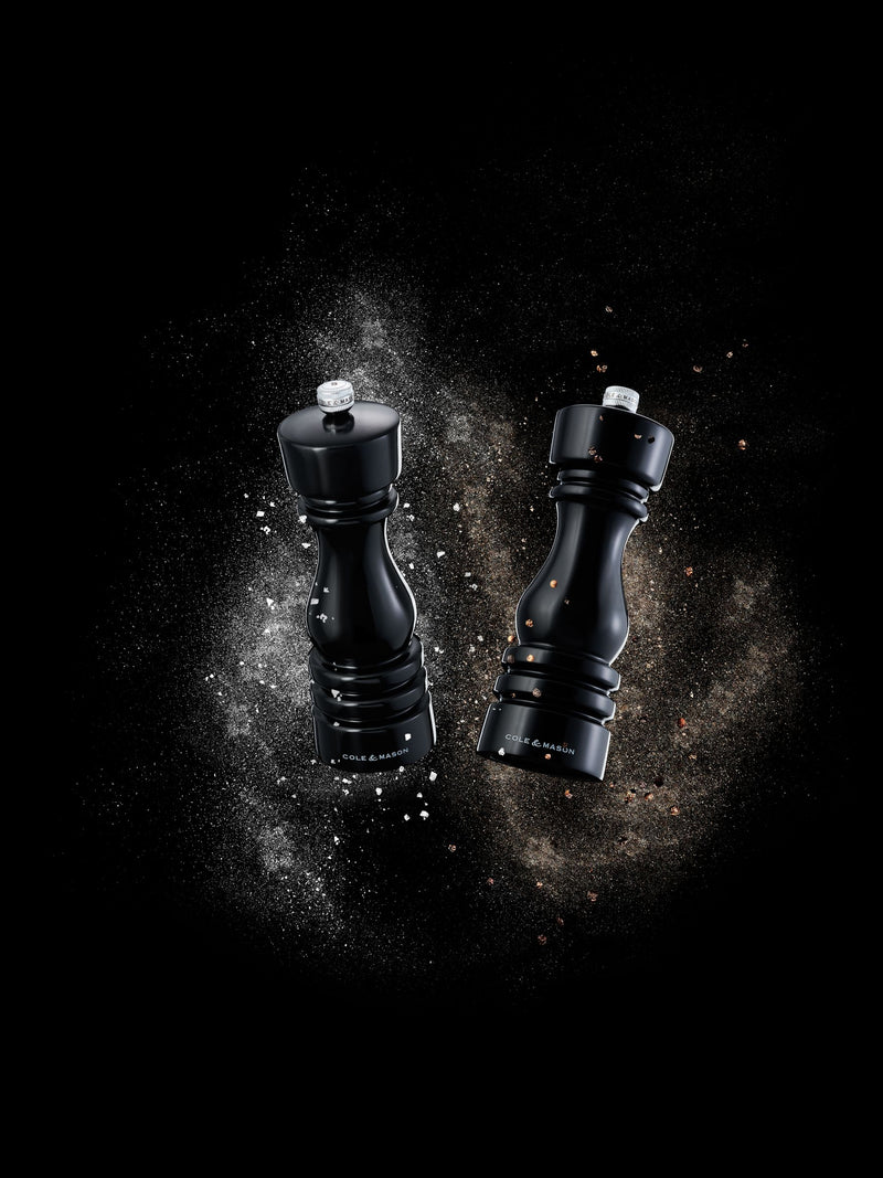 Black Gloss Wooden Salt and Pepper Mills 180mm Set