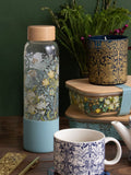 William Morris Blue Golden Lily glass water bottle 600ml (British brand)