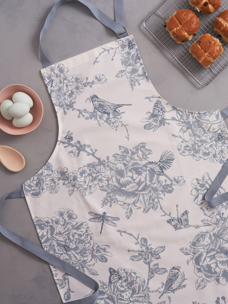 Victoria Eggs Vintage Blue Wildlife Spring Cotton Apron (British brand)