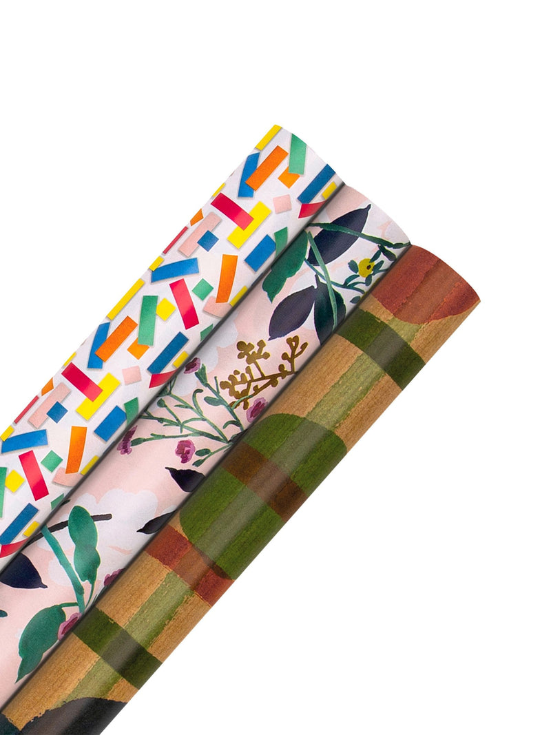 Hallmark multi wrapping paper in 3 bright designs, 3 rolls x 2m, UK version