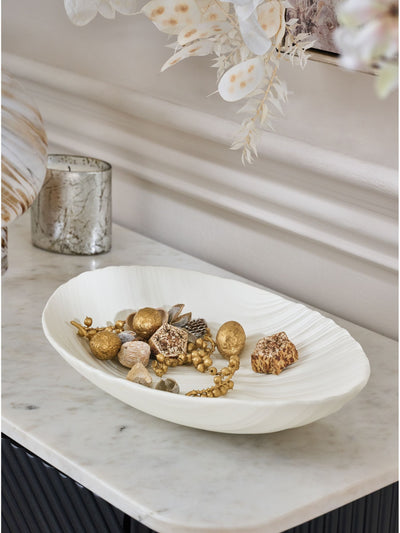 White Large Pleated Ceramic Bowl 34cm Diameter