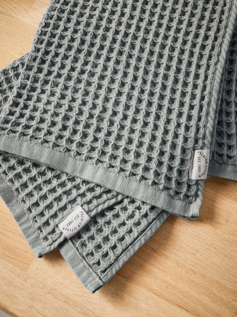 Grey waffle tea towels set of 2, 60cm by 40cm, UK version