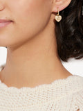 Gold Tone Huggie Earrings with Pave and Blush Resin Heart Design