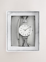 Silver Sparkle Bracelet Watch with Matching Pully Bracelet Set 3cm Diameter