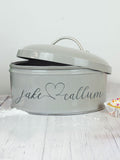 Jonnys Sister personalised heart cake tin, imported from the UK