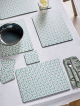 Set of 4 Teal Mediterranean Tile Placemats and Coasters 25 x 33 cm