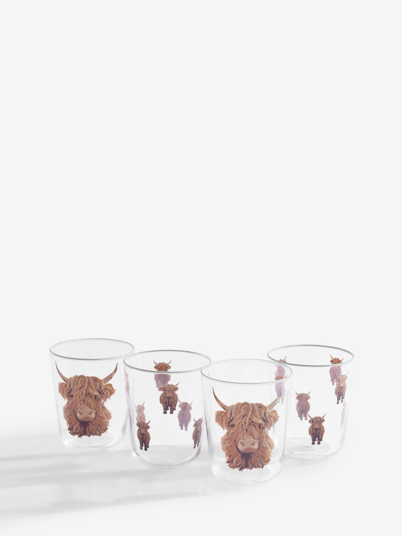 Hamish Highland Cow clear short tumblers set of 4, UK version