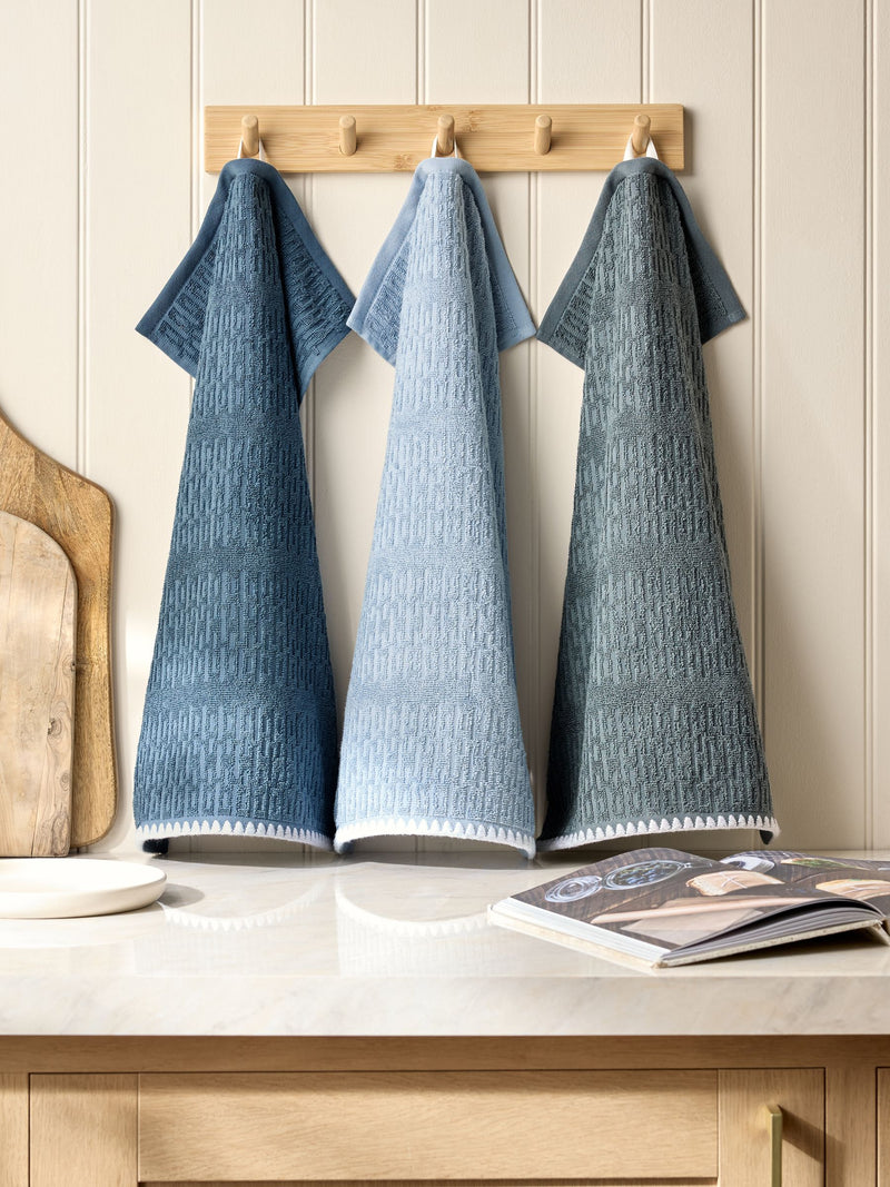 Blue terry tea towels set of 3 - British product