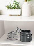 Ninja Grey ZEROSTICK Stackable 3-Piece Saucepan Set