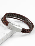 Treat Republic Mens Personalised Woven Layered Leather Brown Bracelet