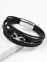Treat Republic Men's Personalised Infinity Gunmetal Leather Stacked Black Bracelet