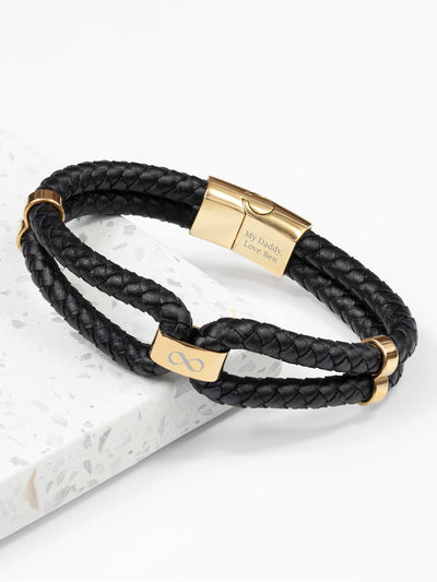 Treat Republic Personalised Infinity Dual Leather Black Men's Bracelet