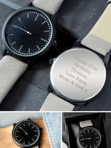 PMC Personalised Mens Matte Black Watch with Grey Strap and Presentation Box Mens Watch