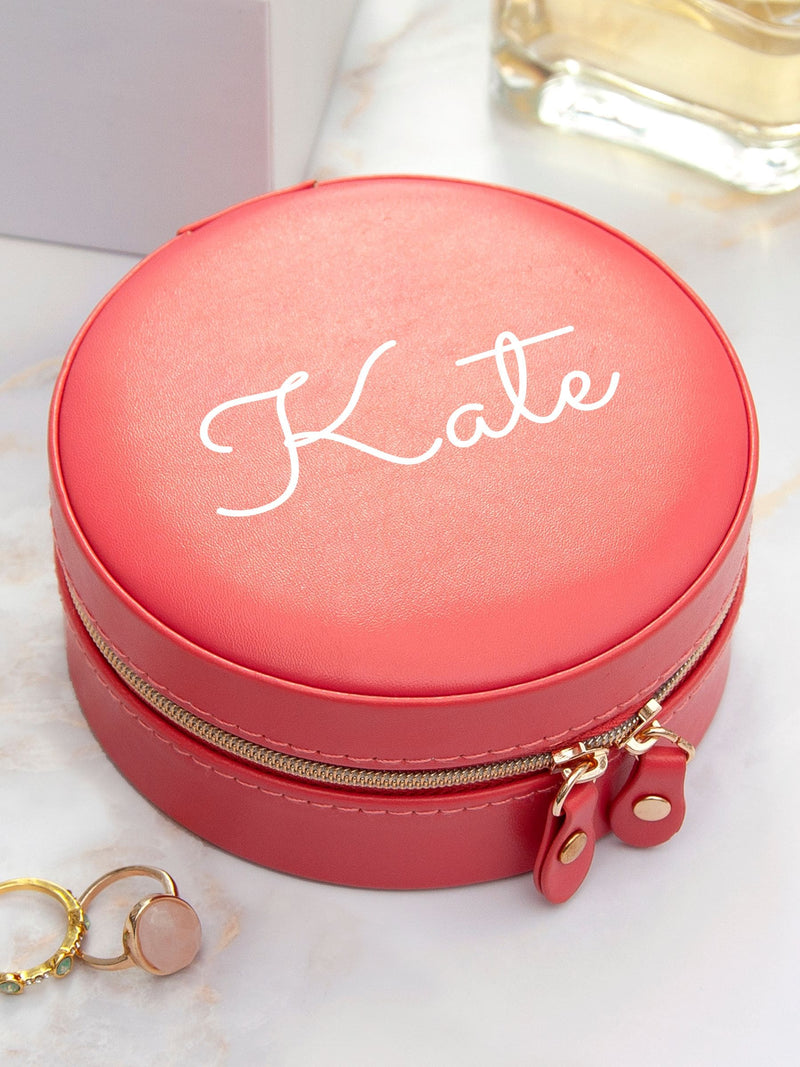 Treat Republic Personalised Pink Coral Round Jewellery Case