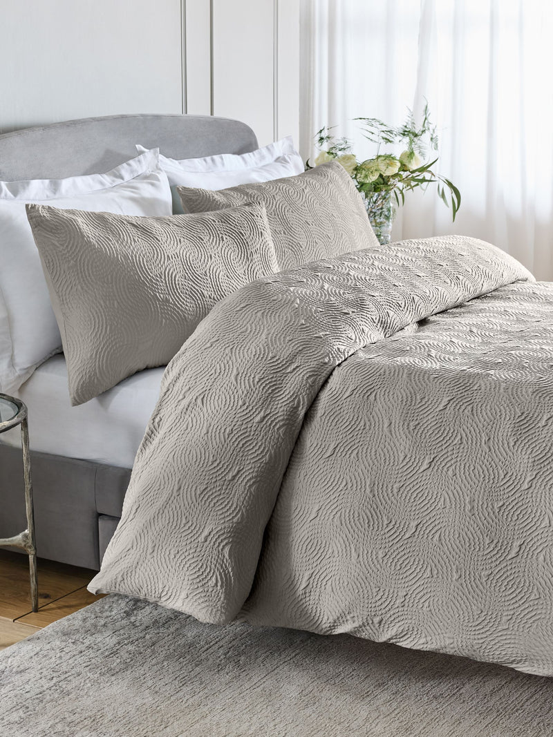 Grey Silver Embossed Geometric Texture Duvet Cover and Pillowcase Set