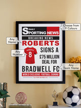 PMC Personalised Football Signing Newspaper Framed Print A4