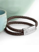 Treat Republic Personalised Mens Dual Leather Brown Bracelet