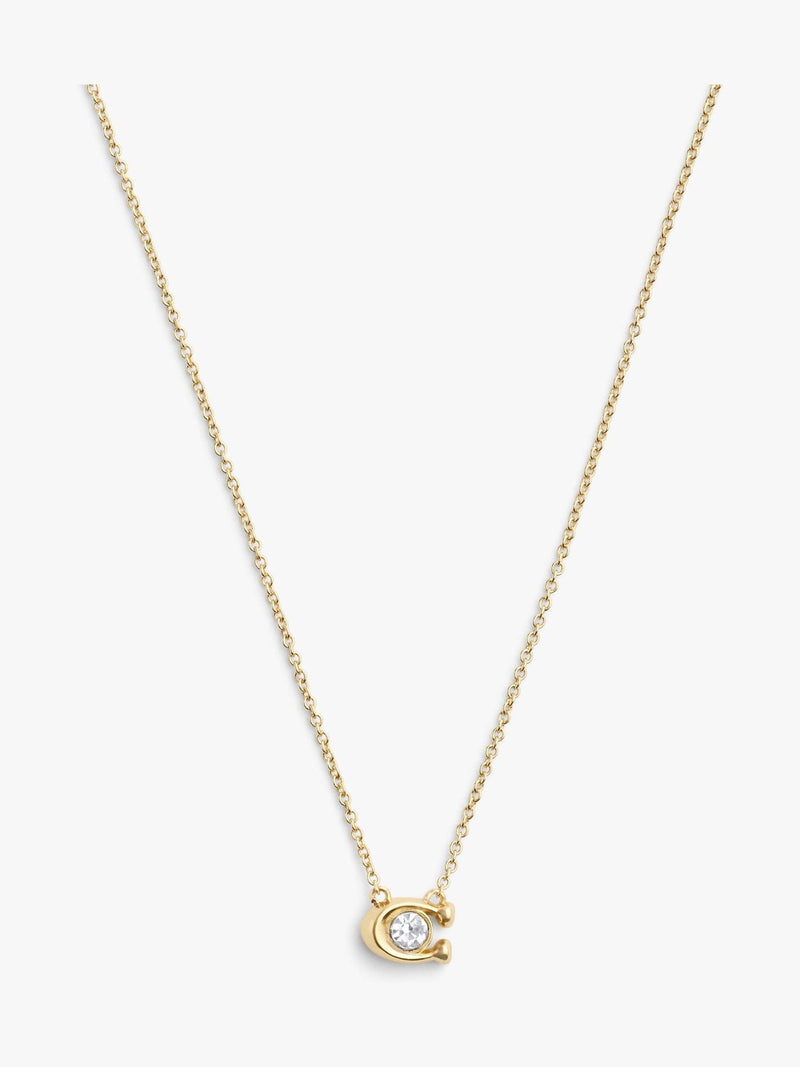 Gold Tone Signature C Motif Crystal Stone Pendant Necklace with Adjustable Clasp