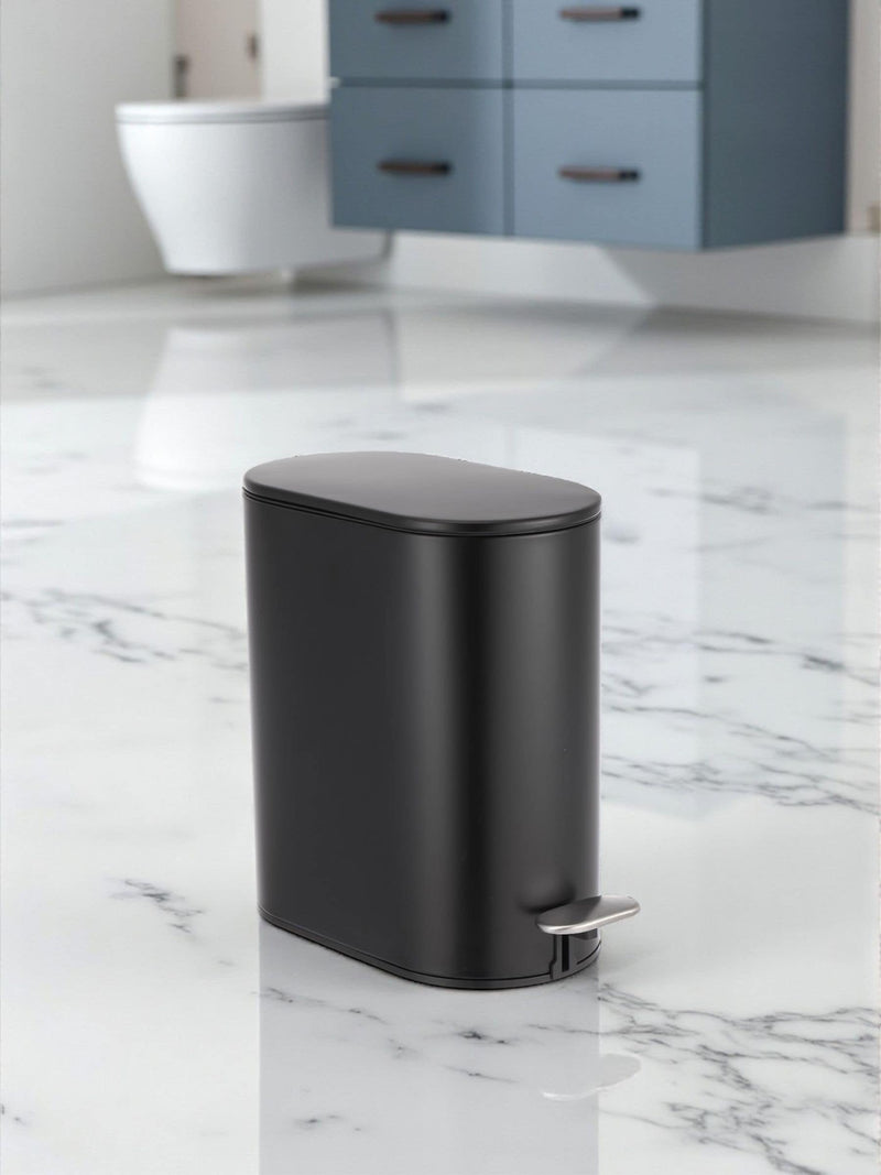 Showerdrape Black Fortuna 5L bathroom pedal bin and toilet brush set (British brand)