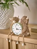 Natural Sage Green Hamish Highland Cow Mantel Clock 13.5cm x 16cm x 7.5cm, imported from the UK
