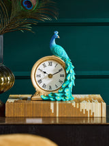 Gold Teal Benedict Peacock Mantel Clock Decorative Clock 20cm