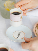 Yvonne Ellen Set of 2 Multi Slogan Espresso Cup and Saucer