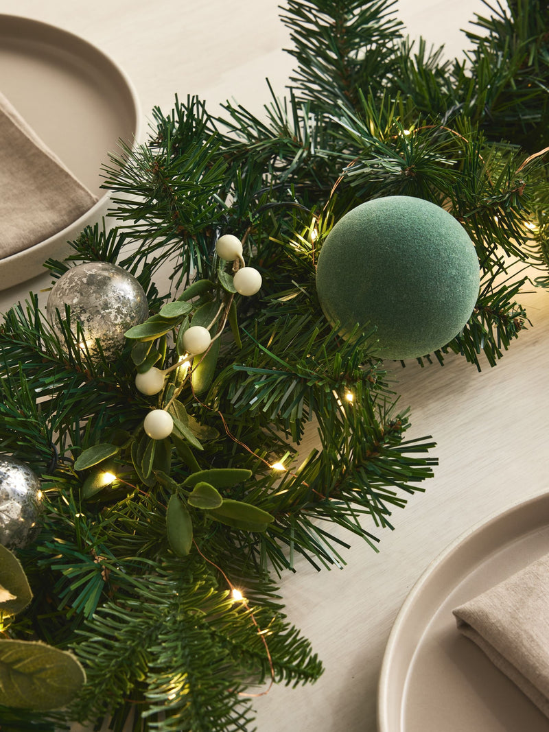 Green lit faux bauble Christmas garland small or large, UK version