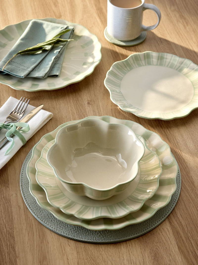 Sage green hand painted stripe dinnerware set 12 piece (British brand)
