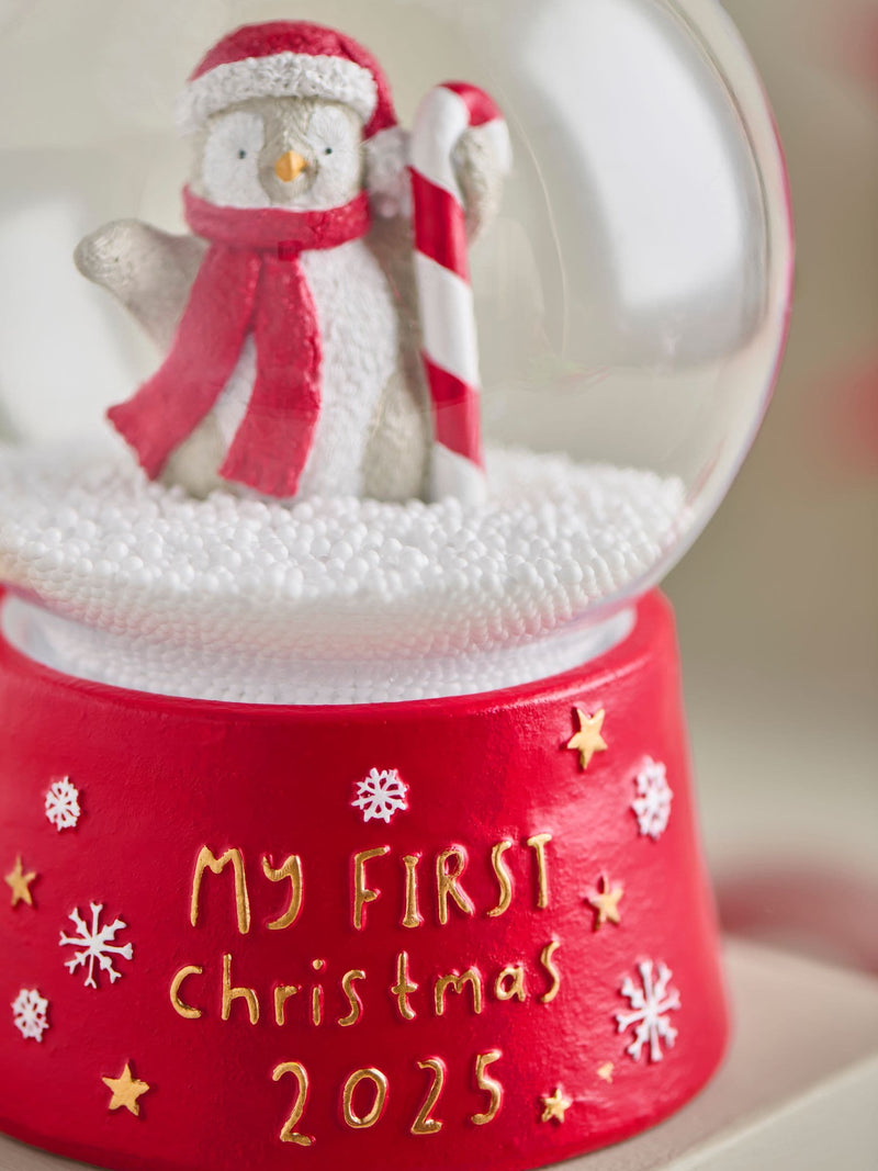 Red Penguin Babys First Christmas 2025 Snow Globe