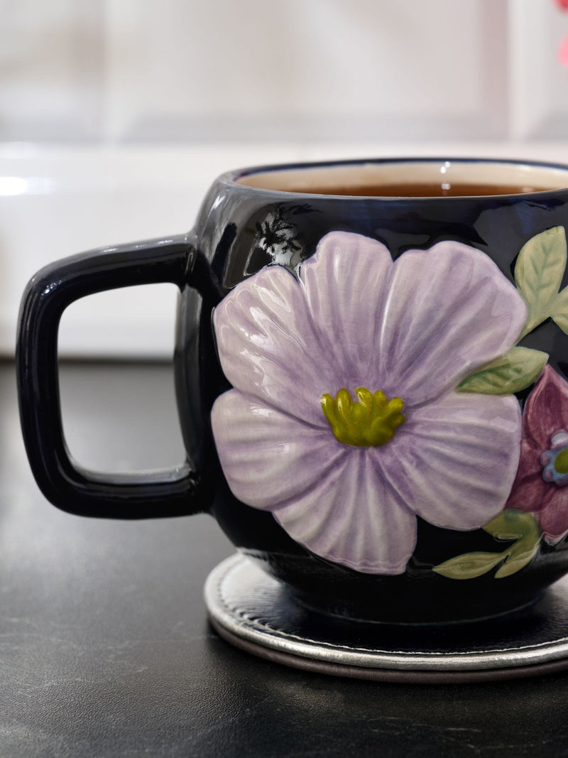 Navy Flower Textured Mug