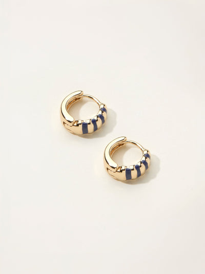 FatFace Navy Blue Enamel Stripe Huggie Earrings