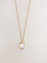 Gold Tone Mother Of Pearl Octagon Fashion Necklace