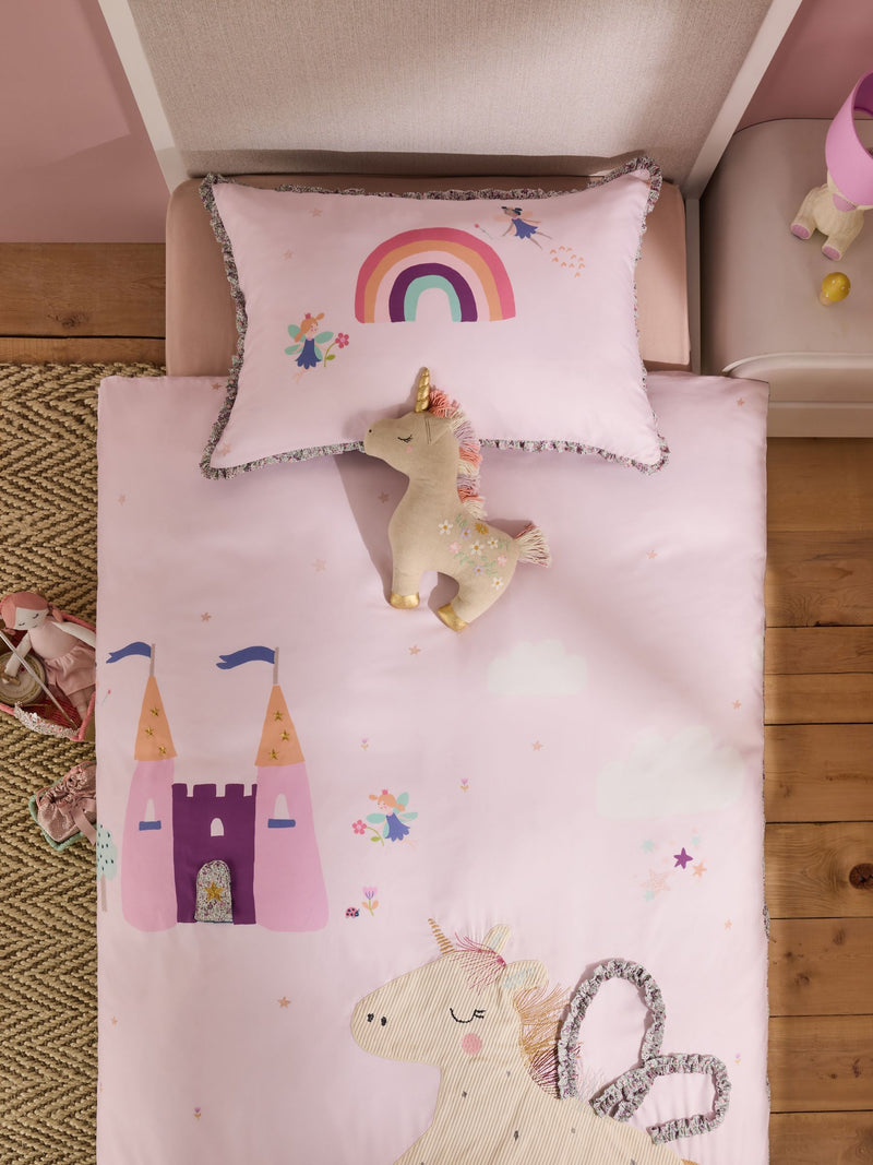 Lilac Unicorn Fairy Castle duvet cover and pillowcase set, UK version