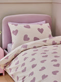 White/Purple Hearts Printed Bedding Duvet Cover and Pillowcase Set